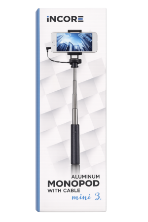 Incore Mini 3 aluminum monopod selfie stick with built-in connection cable packaging