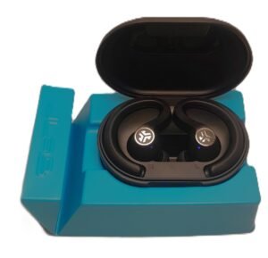 jlab-jbuds-air-sport-wireless-earbuds-charging-case-01 JLab JBuds Air Sport true wireless earbuds with open charging case on a white background