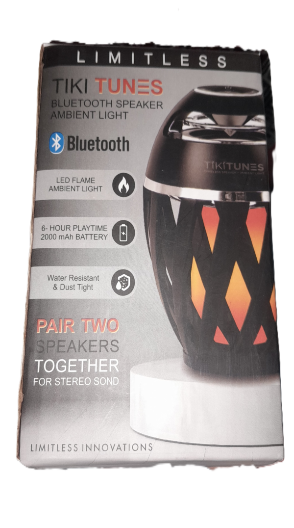 tikitunes-portable-bluetooth-5.0-speaker-with-ambient-led-torch-02 Limitless Innovations TikiTunes portable Bluetooth speaker with ambient LED flame effect light packaging